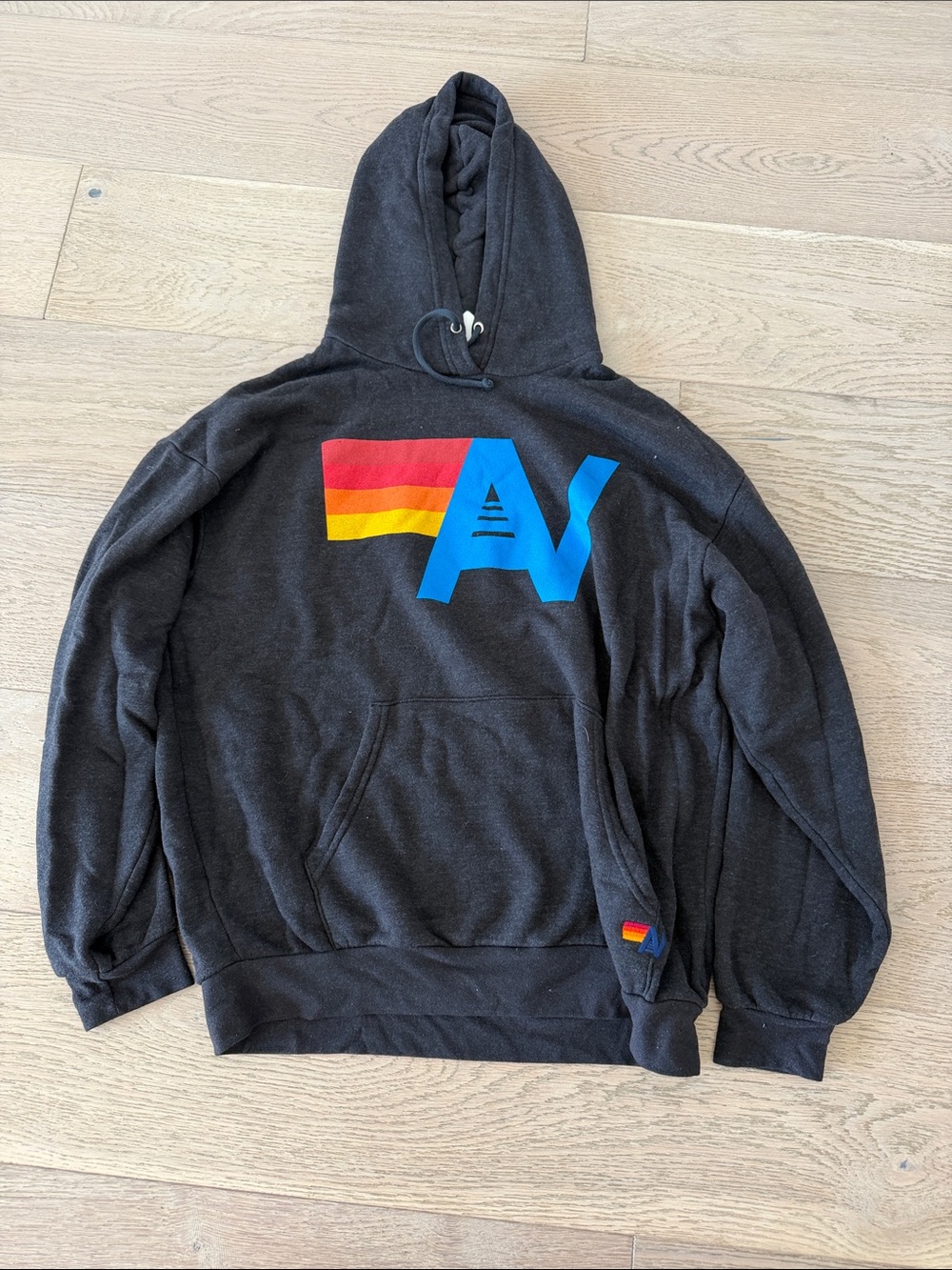 Aviator Nation Black Hoodie with Rainbow Logo